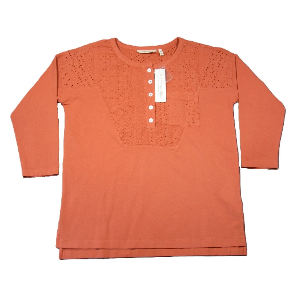 Soft Surroundings Tunic Shirt PXS Deep Sea Coral Henley‎ Eyelet Coastal Boho NEW